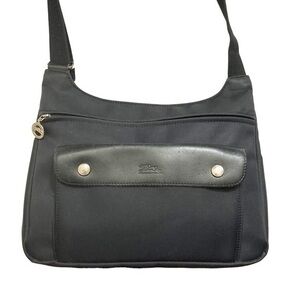 Longchamp black nylon and leather unisex crossbody and messenger bag